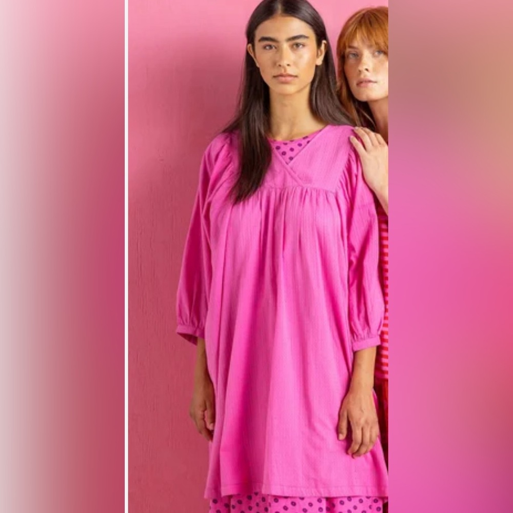 Gudrun Sjoden Hilda Smocked Dress Tunic Cotton Pink medium